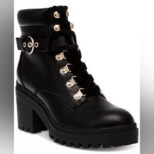 Wild Pair Black Combat Boots with Gold Accents